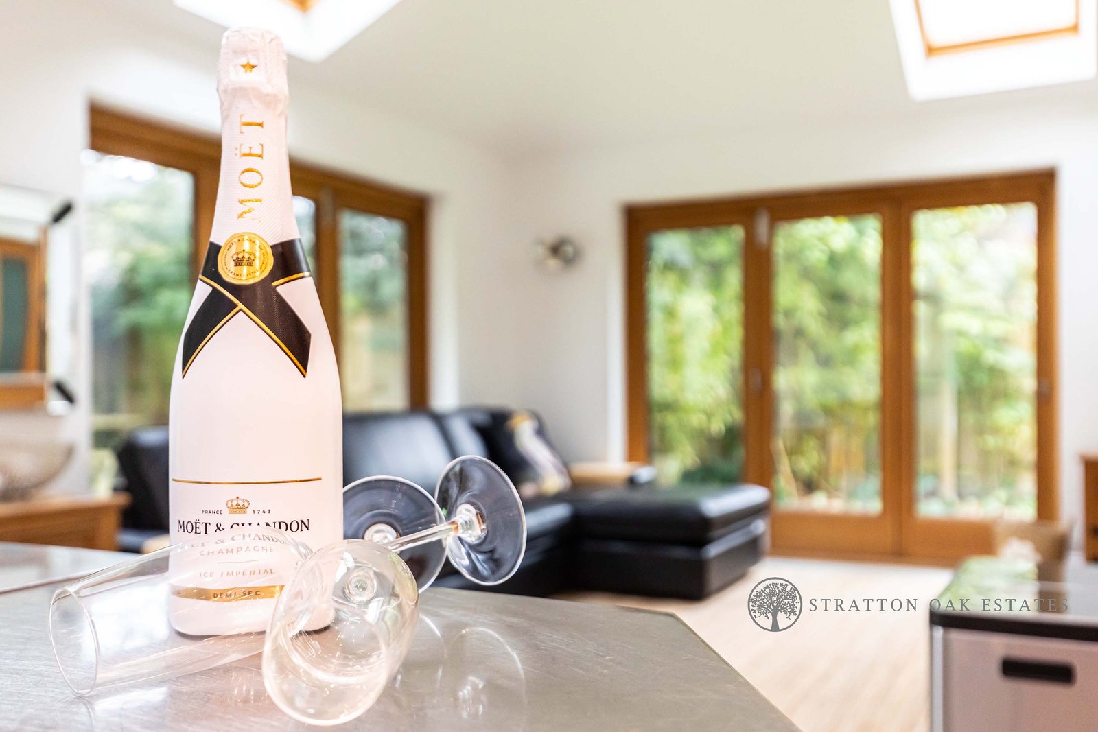 Garden view with champagne